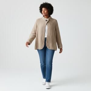 Zara Tan‎ Alpaca Blend Knit Cardigan Collared Button Front Size M
